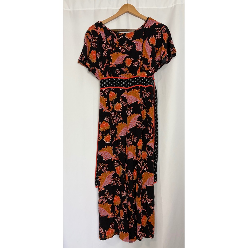 Anthropologie Boho Floral Wide Leg Cropped Jumpsuit Petite Size 4P Maximalist